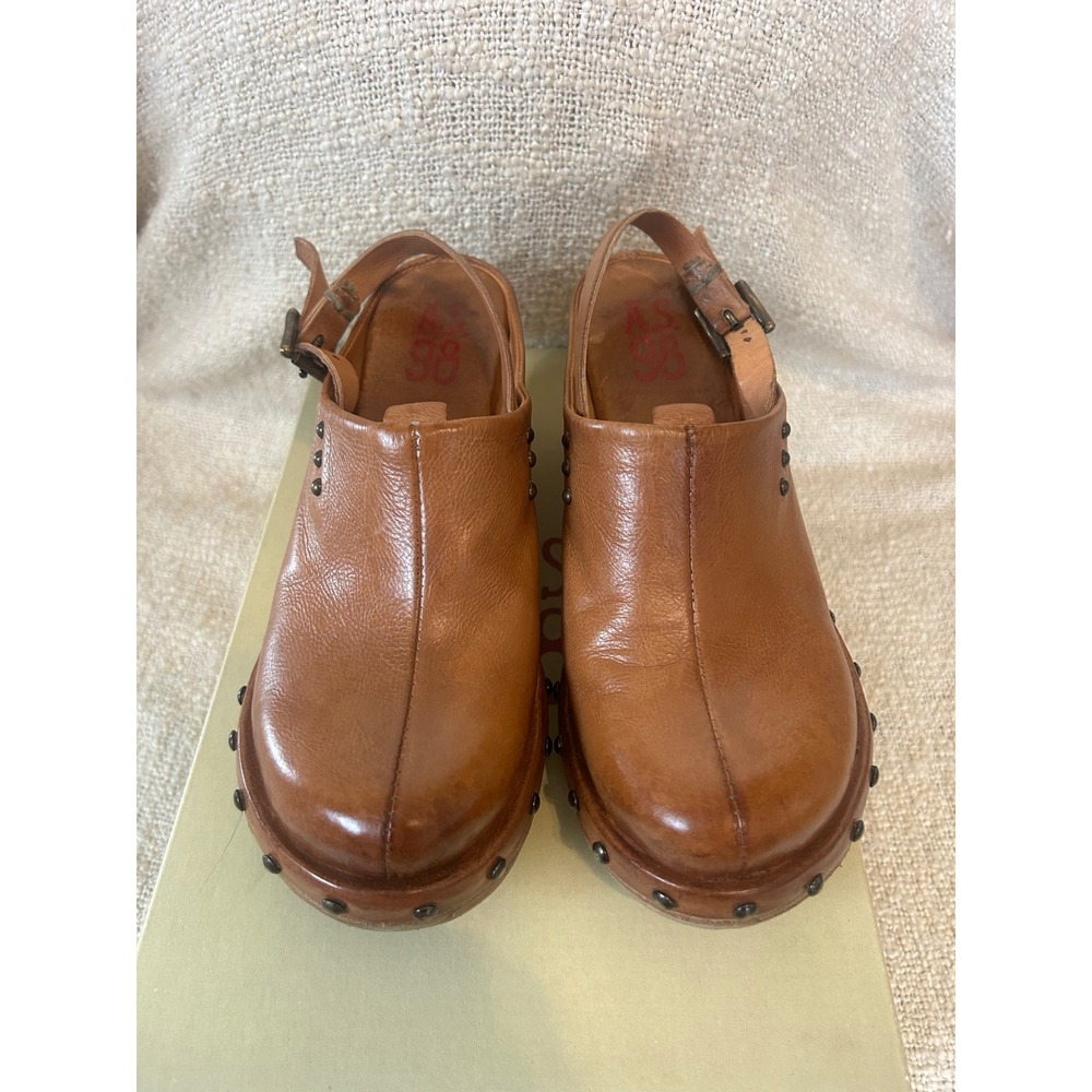 A.S. 98 Tan Leather Wooden Platform Plint Lagenlook Clogs Size 37/7